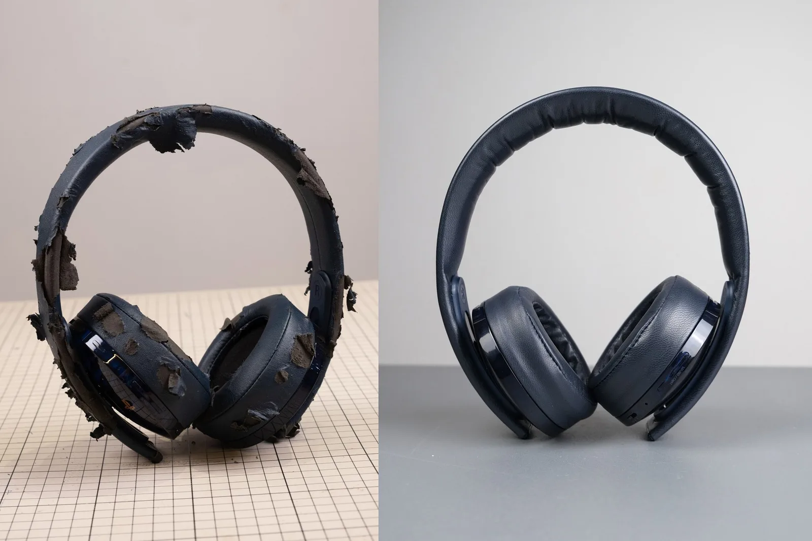 So sánh tai nghe over-ear trước và sau khi bọc lại da phần đệm tai cùng đệm vòng đầu
