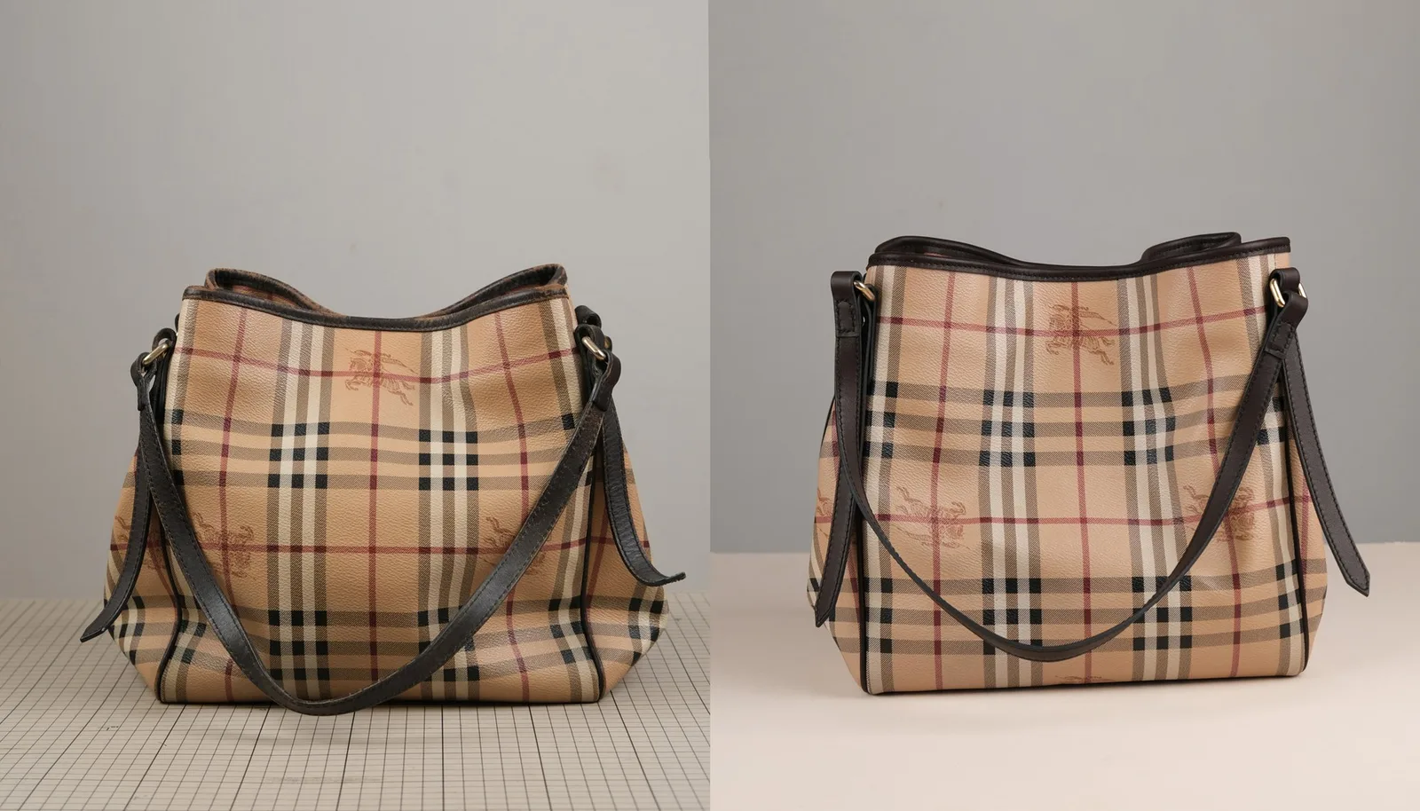 So sánh trước và sau khi thay viền da miệng và nắn lại phom túi Burberry