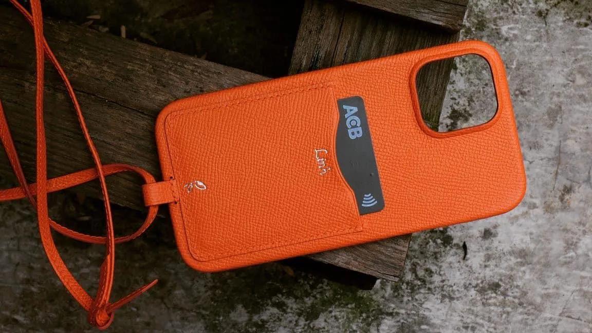 Phonecase Ốp lưng - Da Epsom - DarkGreen, Orange - Hình 3