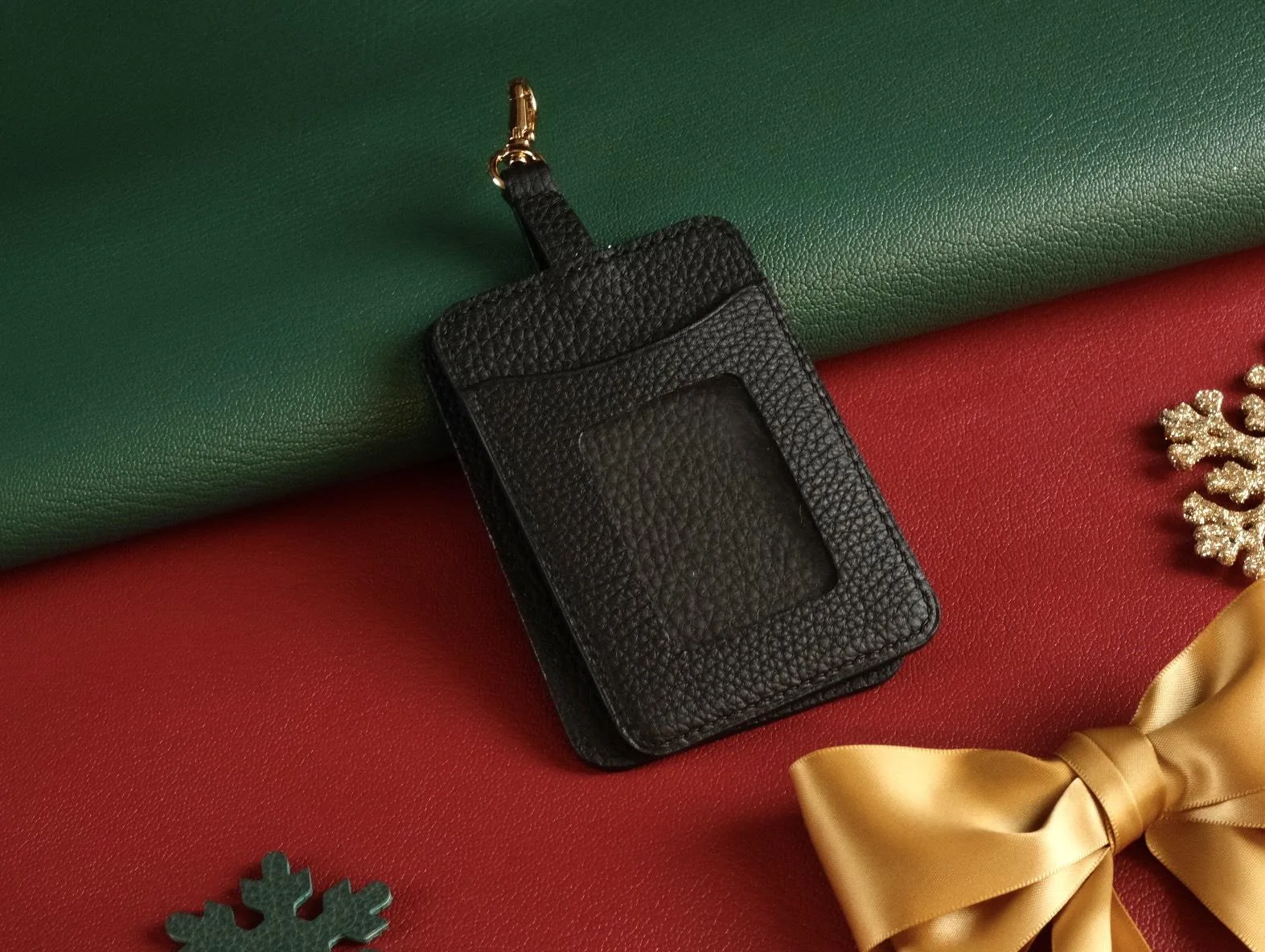 Thẻ Đeo Bảng Tên Da Cao Cấp - Da Togo - Black - Hình 2