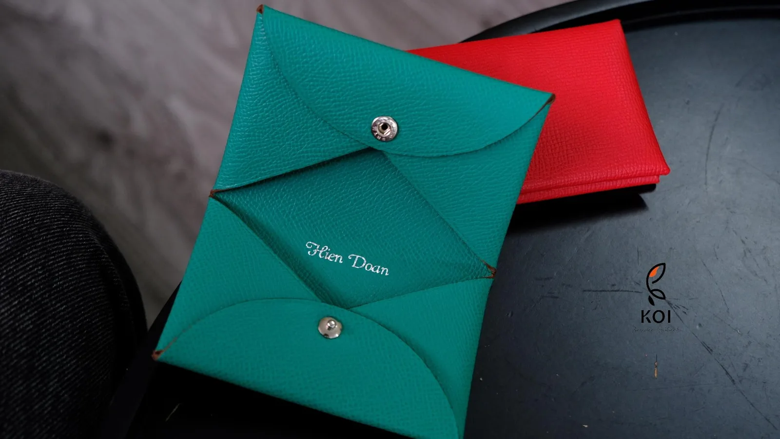 Ví Nữ Gập - Da Epsom - Red, DarkCyan - Hình 5