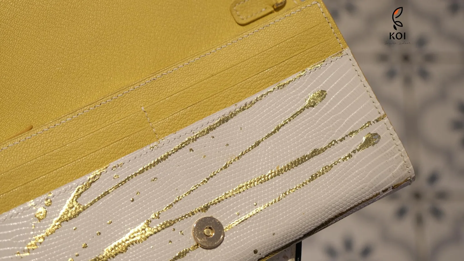 Ví Nữ Long Wallet - Da Lizard - FloralWhite x Yellow - Hình 9