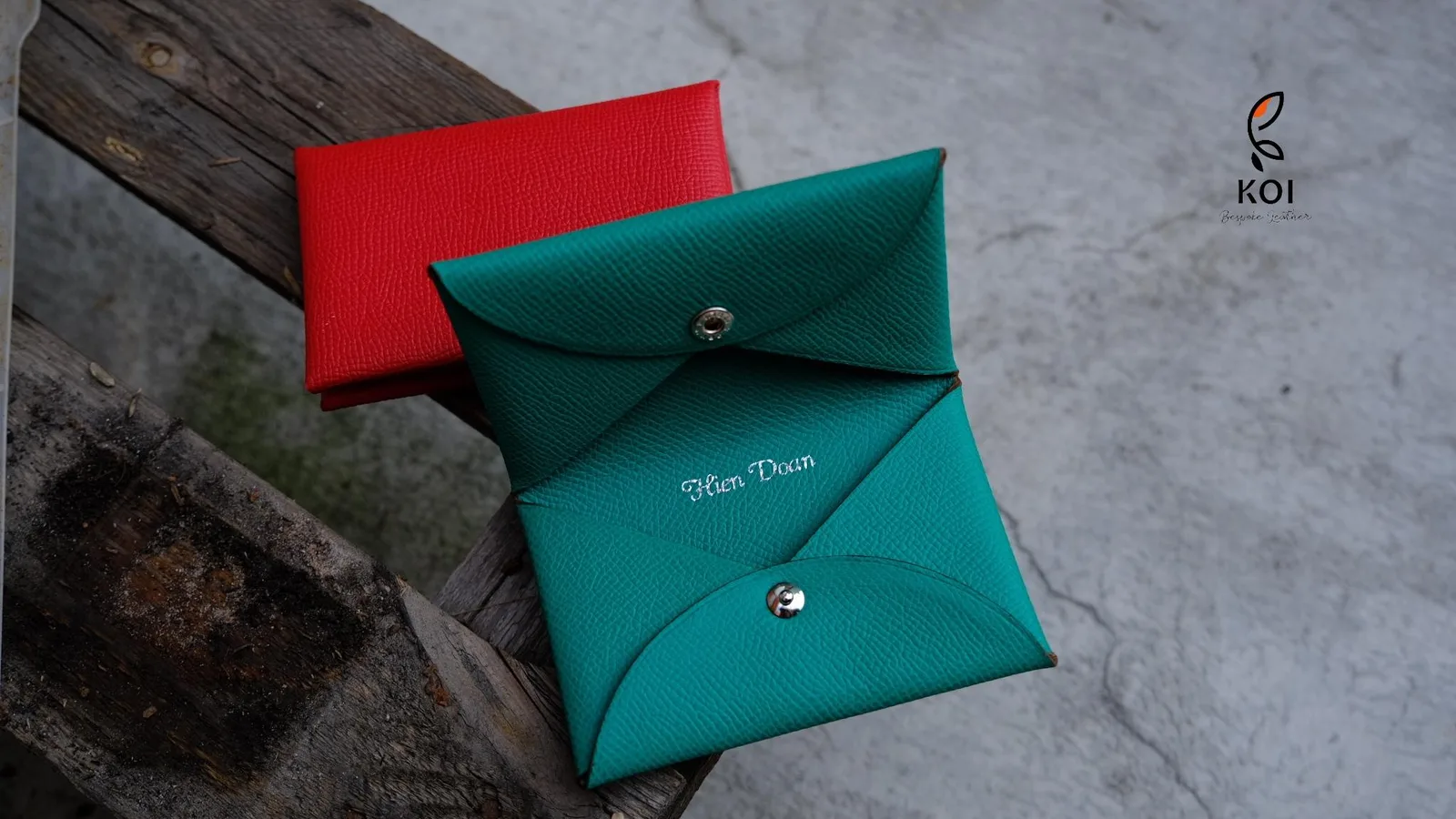 Ví Nữ Gập - Da Epsom - Red, DarkCyan - Hình 4