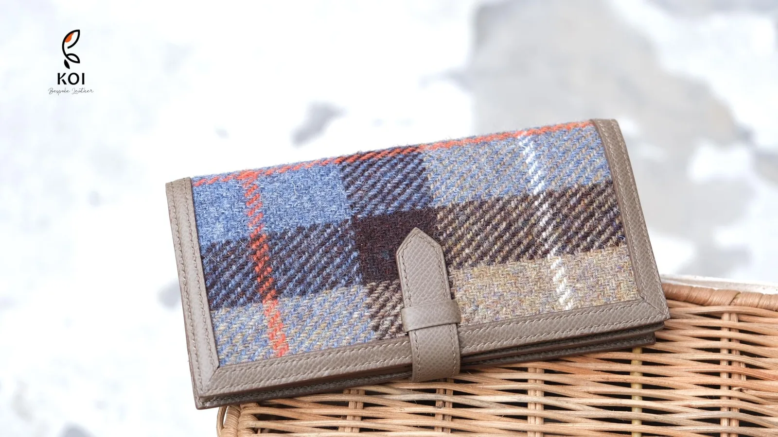 Ví Nữ Long Wallet - Da Epsom x Vải Harris Tweed Scotland - LightSlateGray - Hình 3