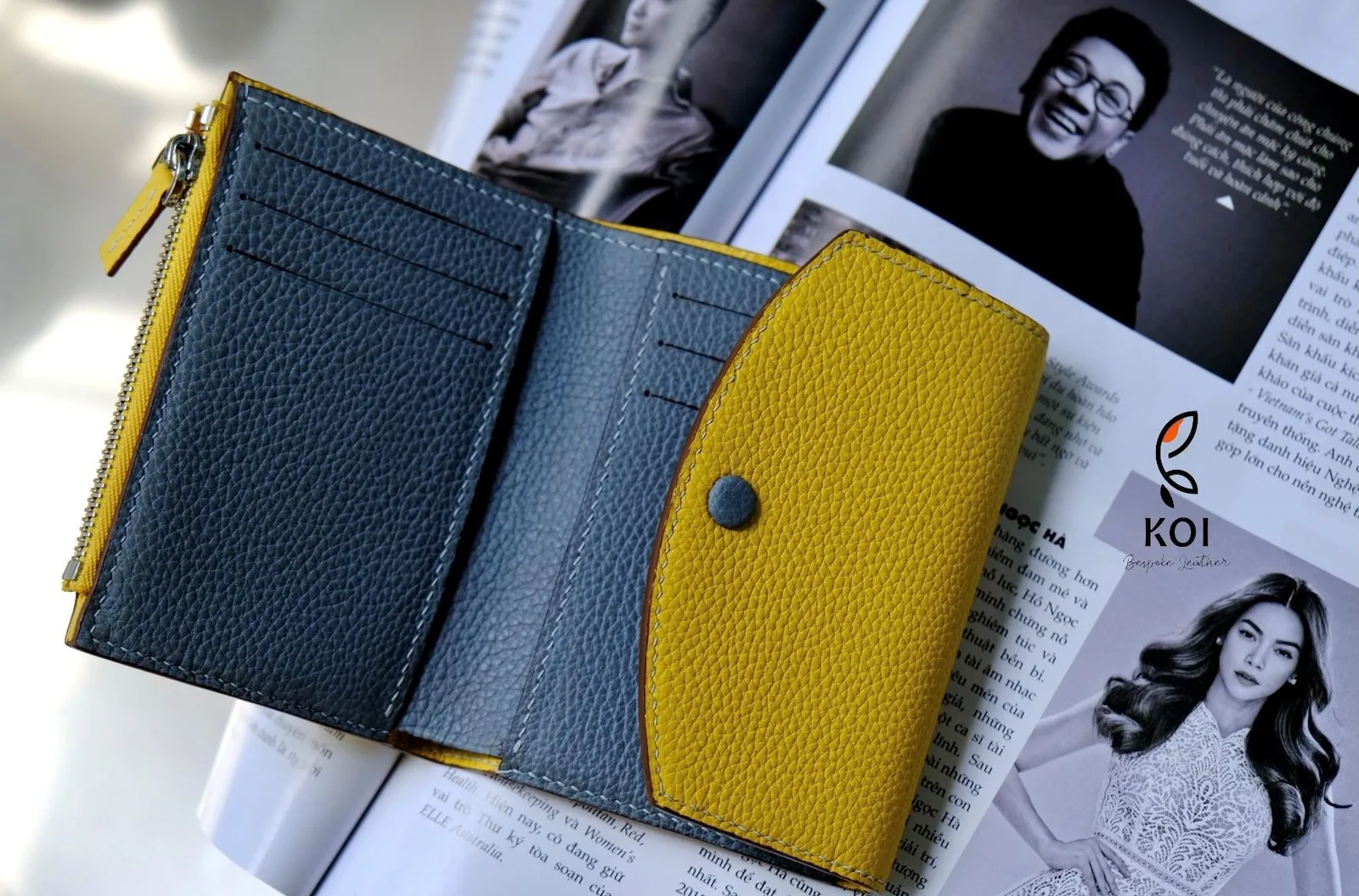 Ví Nữ Da - Da Clemence - Yellow x SteelBlue - Hình 5
