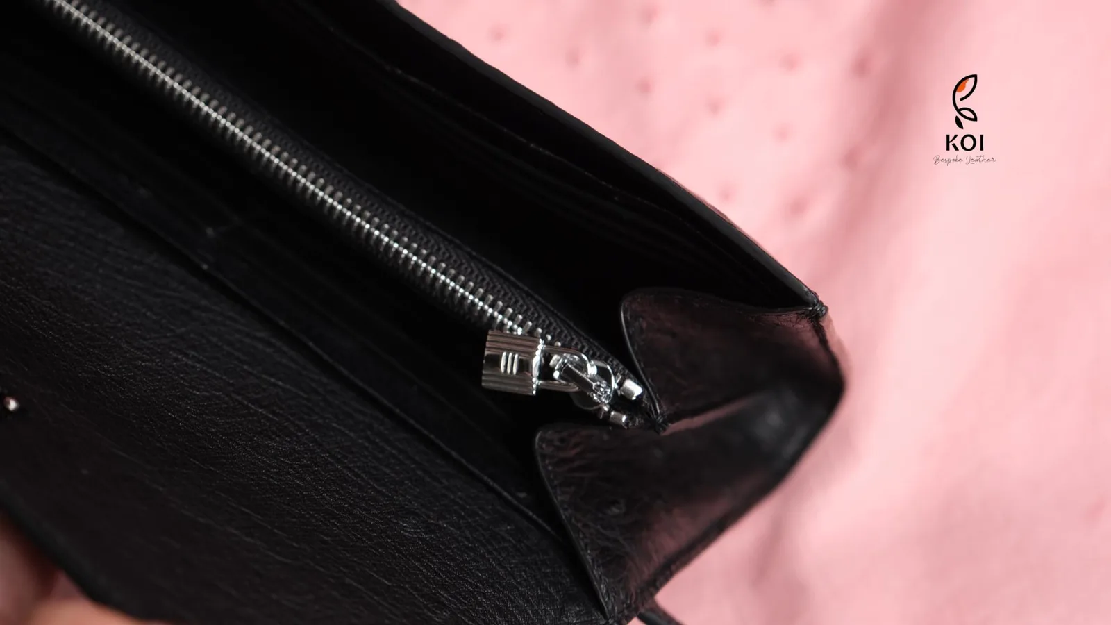 Ví Nữ Long Wallet - Da Ostrich - Đen - Hình 2