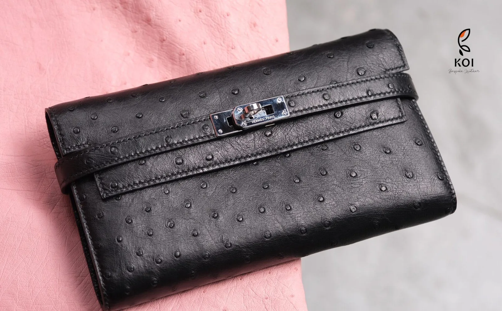 Ví Nữ Long Wallet - Da Ostrich - Đen - Hình 4