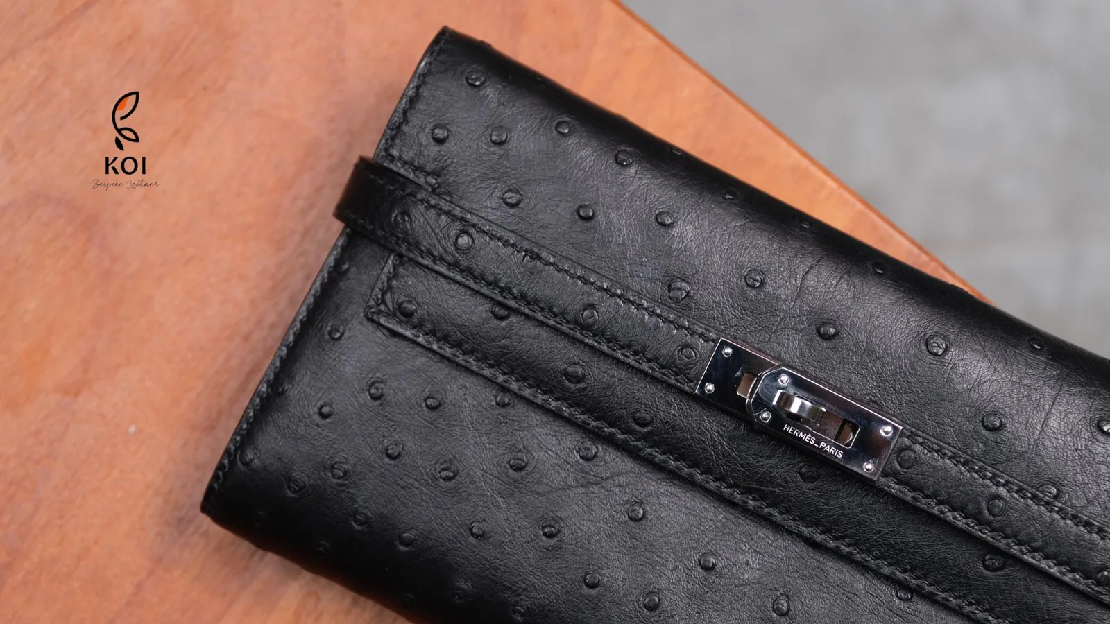Ví Nữ Long Wallet - Da Ostrich - Đen - Hình 6