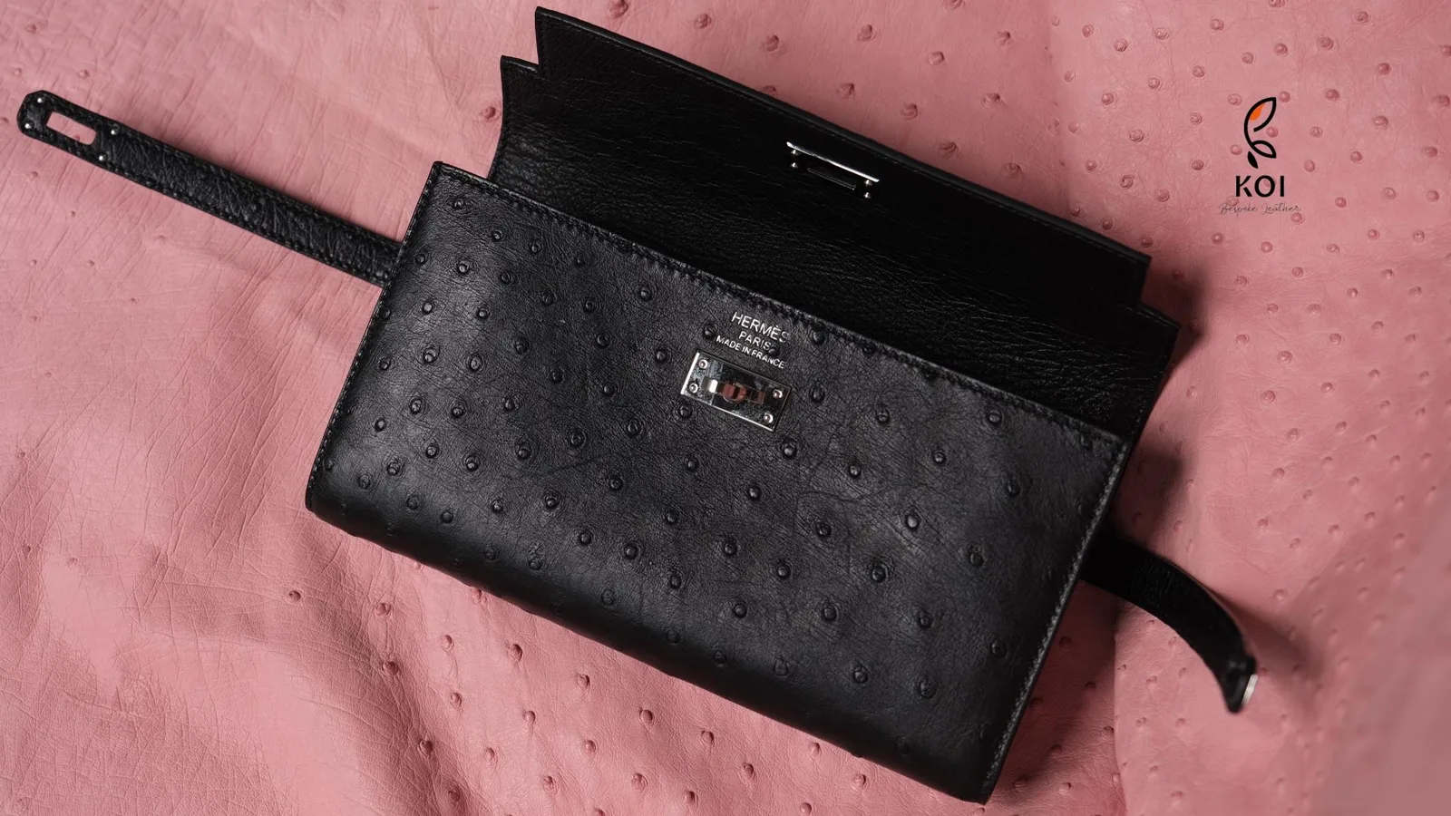 Ví Nữ Long Wallet - Da Ostrich - Đen - Hình 7