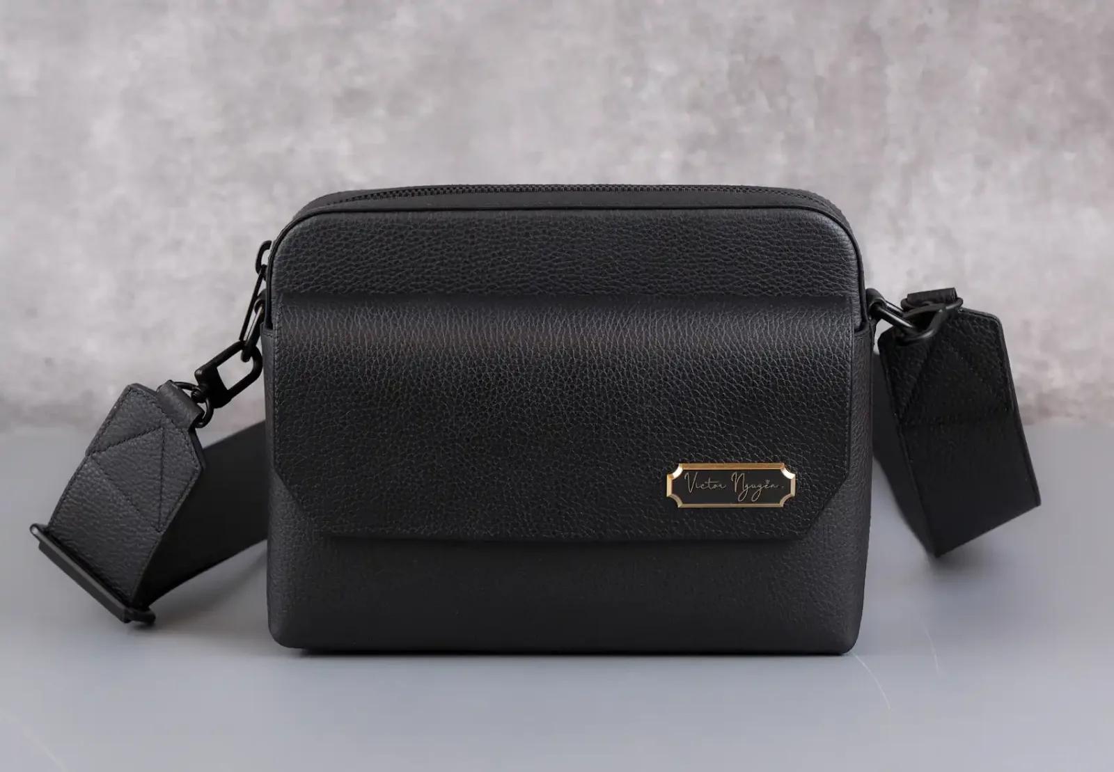 Messenger Bag — Pebbled Calfskin, Black