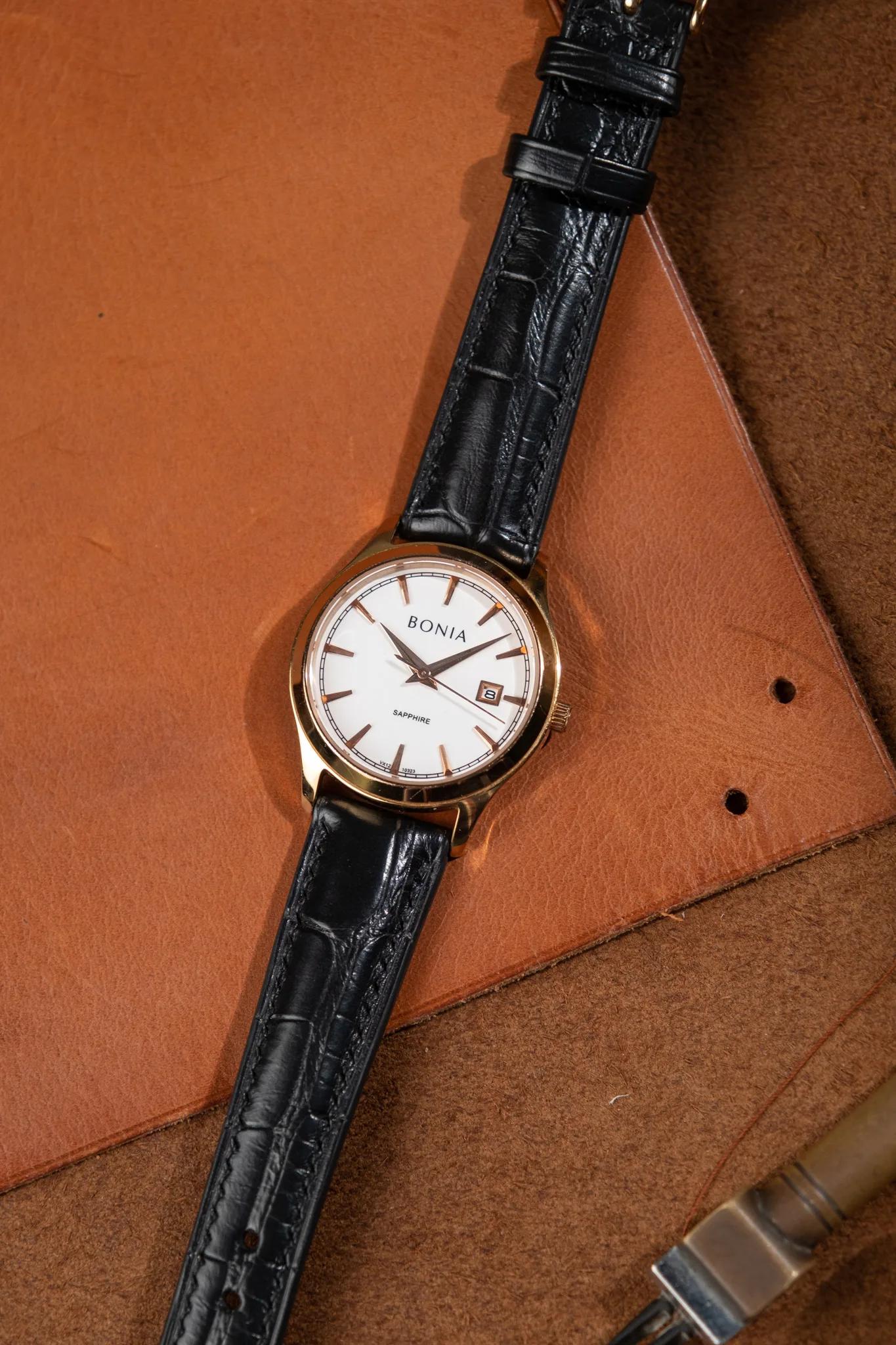 Dây Da Đồng Hồ Bonia - Da Cá Sấu - Black - KOI Leather