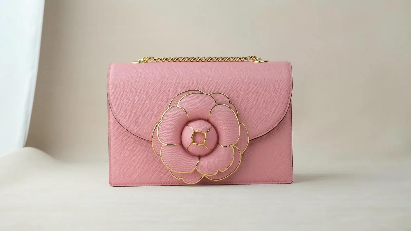 Túi Thiết Kế Riêng Hoa Trà - Da Epsom - 22 x 15 - Pink - KOI Leather