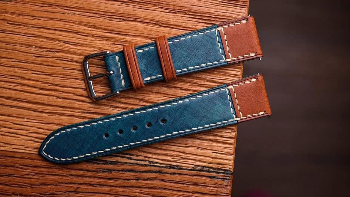 Dây Da Đồng Hồ - Buttero x Mozart - MediumBlue x Brown - KOI Leather